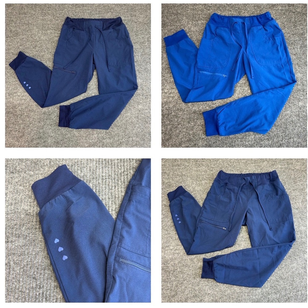 Lot of 3 HeartSoul Scrub Jogger Pants XS Petite Navy & Royal Healthcare Uniform